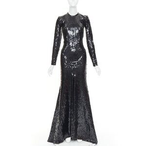 ALEXANDRE VAUTHIER black sequins long sleeve open back fishtail gown dress